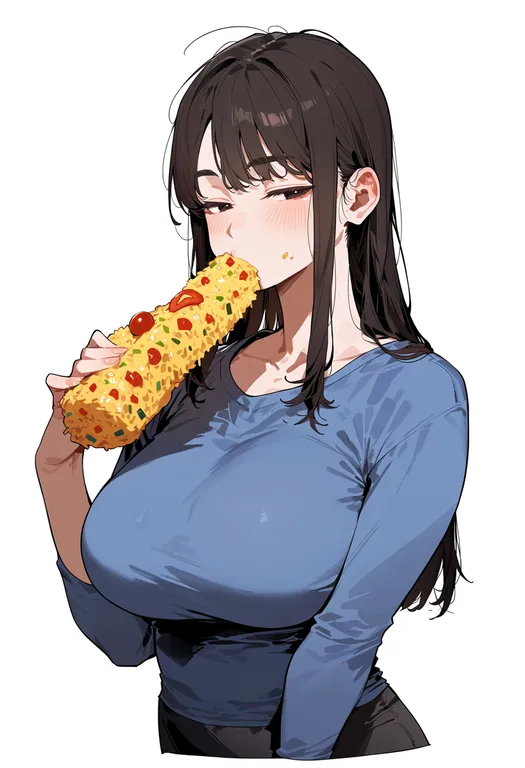 masterpiece, best quality, score_7, safe, sticky rice, 1girl, solo, upper body, simple background — by k3scat, made with ComfyUI