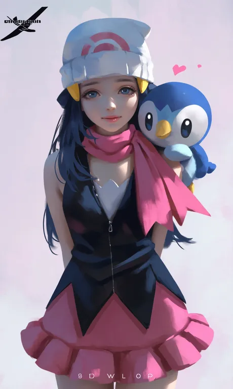 masterpiece, best quality, safe, very aesthetic, ultra detailed, @wlop, dawn_(pokemon), piplup — by 🦋MiMo大王——冷太阳🍀, made with ComfyUI
