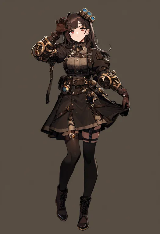 masterpiece, best quality, newest, absurdres, highres, safe, steampunk, 1girl, solo, full_body, simple_background — by k3scat, made with ComfyUI