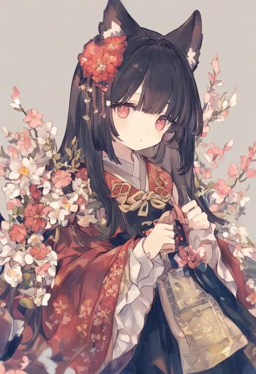masterpiece, best quality, general, flower ornament, 1girl, solo, simple background — by k3scat, made with ComfyUI