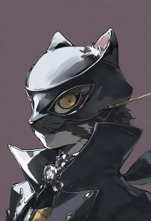 masterpiece, best quality, general, panther (persona 5), persona 5, solo, upper body, simple background — by k3scat, made with ComfyUI
