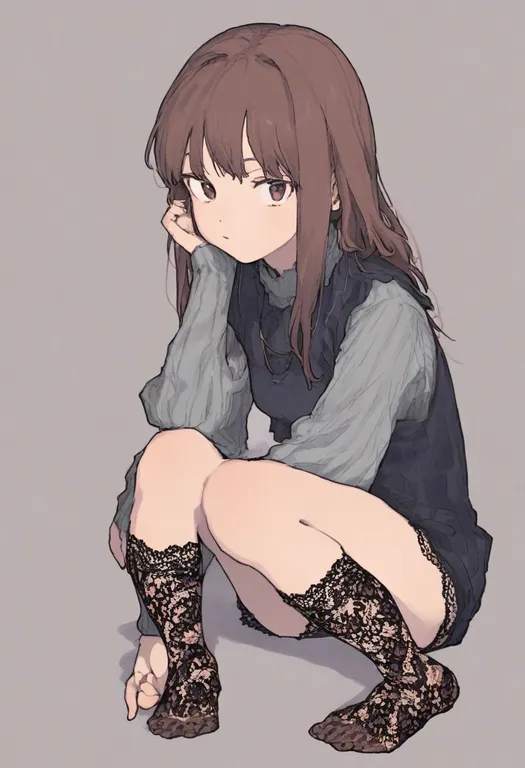 masterpiece, best quality, general, lace socks, 1girl, solo, full body, simple background — by k3scat, made with ComfyUI