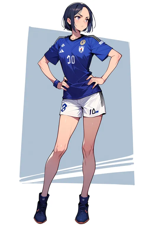 masterpiece, best quality, score_7, safe, 2018 fifa world cup, solo, full body, simple background — by k3scat, made with ComfyUI