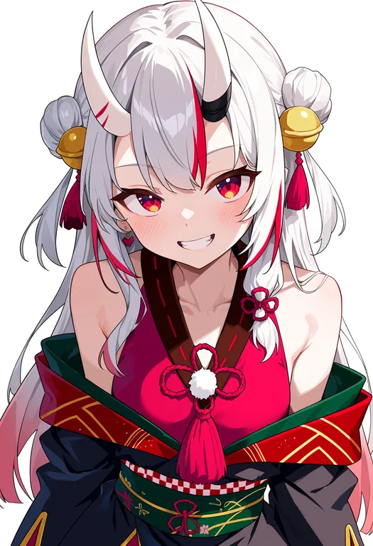 masterpiece, best quality, score_7, safe, nakiri ayame (1st costume), solo, upper body, simple background — by k3scat, made with ComfyUI