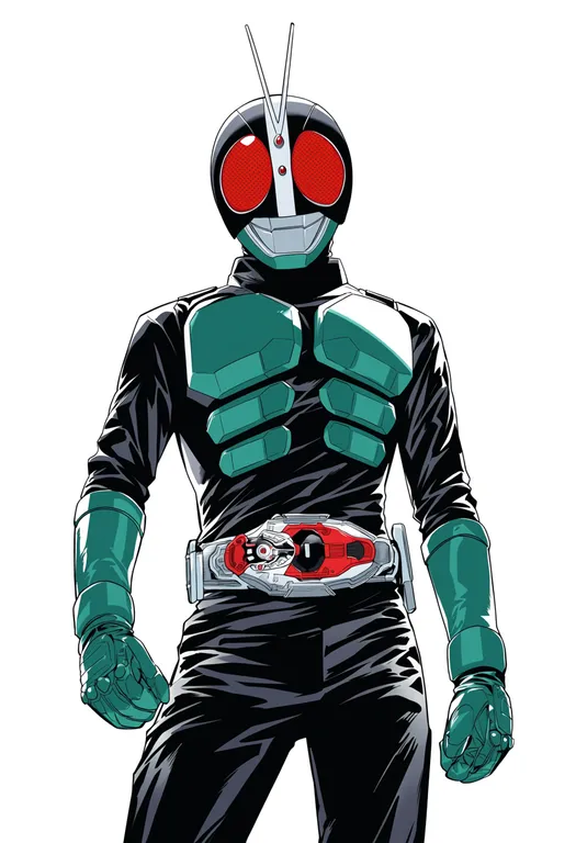 masterpiece, best quality, score_7, safe, kamen rider 01 (series), solo, simple background — by k3scat, made with ComfyUI