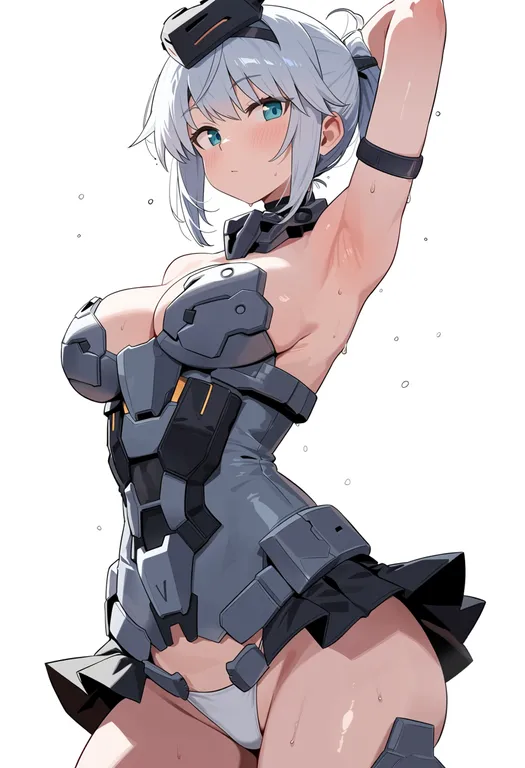 masterpiece, best quality, score_7, safe, frame arms girl, solo, simple background — by k3scat, made with ComfyUI