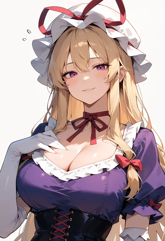 masterpiece, best quality, score_7, safe, yakumo yukari, touhou, solo, upper body, simple background — by k3scat, made with ComfyUI