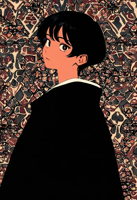 masterpiece, best quality, newest, absurdres, highres, safe, patterned_background, 1girl, solo, upper_body — by k3scat, made with ComfyUI