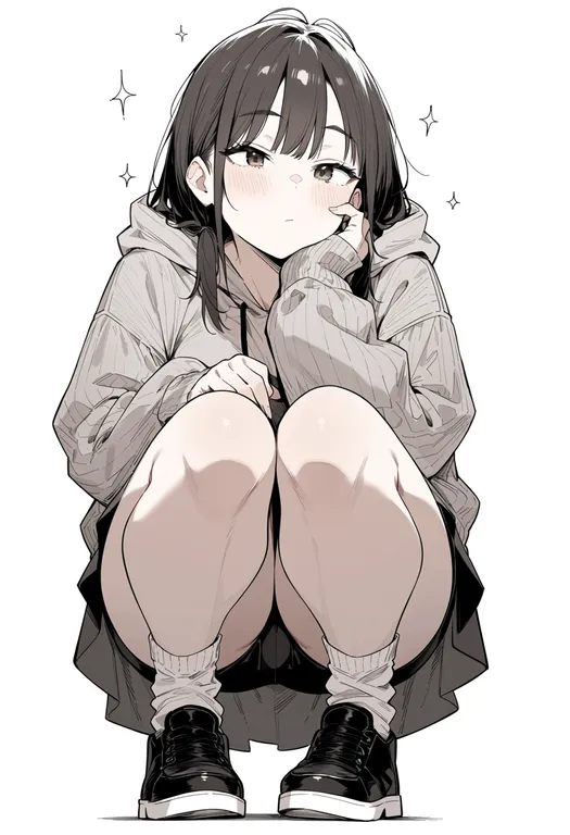 masterpiece, best quality, score_7, safe, concentrating, 1girl, solo, full body, simple background — by k3scat, made with ComfyUI
