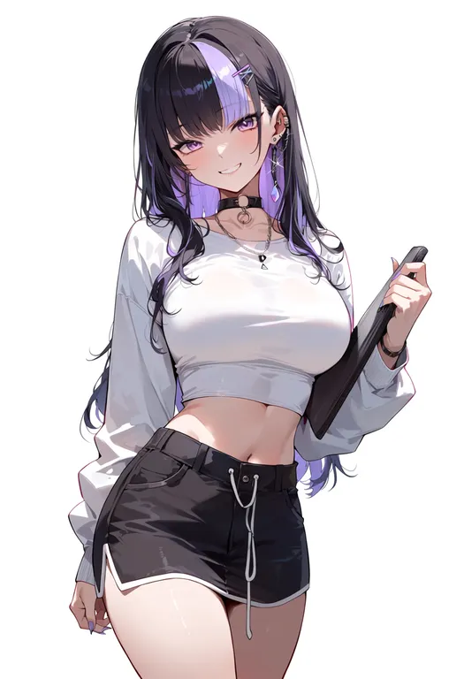 masterpiece, best quality, score_7, safe, virtual youtuber, 1girl, solo, simple background — by k3scat, made with ComfyUI