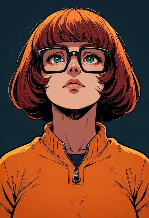masterpiece, best quality, score_7, safe, velma dinkley, solo, upper body, simple background — by k3scat, made with ComfyUI