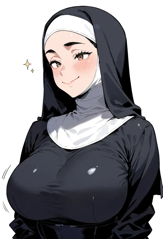 masterpiece, best quality, score_7, safe, clumsy nun (diva), solo, upper body, simple background — by k3scat, made with ComfyUI