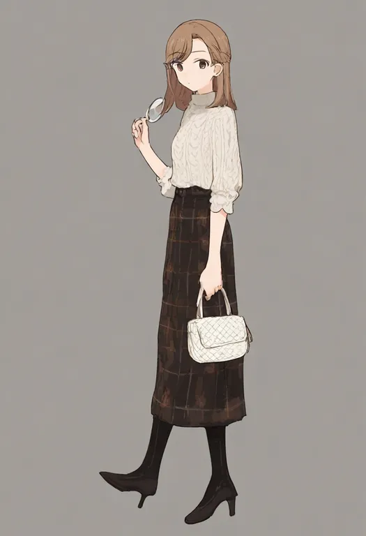 masterpiece, best quality, general, handbag, 1girl, solo, full body, simple background — by k3scat, made with ComfyUI