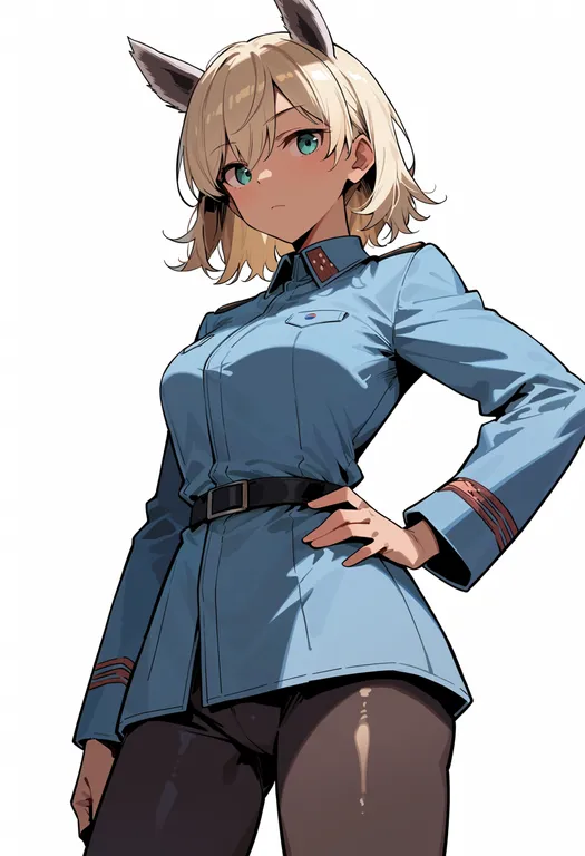 masterpiece, best quality, score_7, safe, strike witches: suomus misfits squadron, solo, simple background — by k3scat, made with ComfyUI