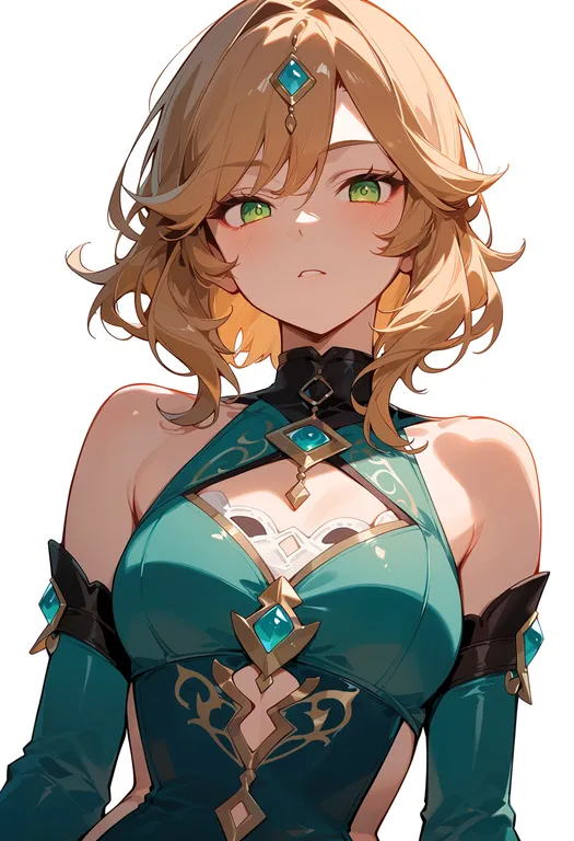 masterpiece, best quality, score_7, safe, linnea (genshin impact), genshin impact, solo, upper body, simple background — by k3scat, made with ComfyUI