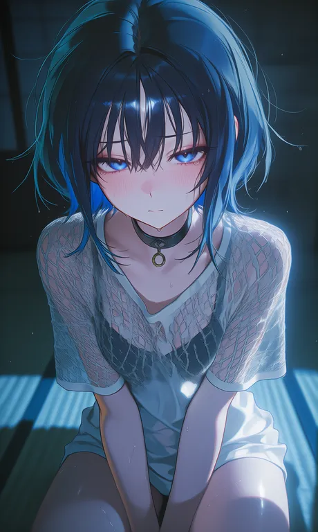 sfw, 1girl, solo, shining_blue_eyes, blue_eyes, short_hair, dark_blue_hair, small_breasts, petite, slender, cute… — by CAJ, made with ComfyUI