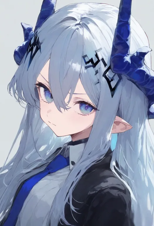 masterpiece, best quality, general, blue horns, 1girl, solo, simple background — by k3scat, made with ComfyUI