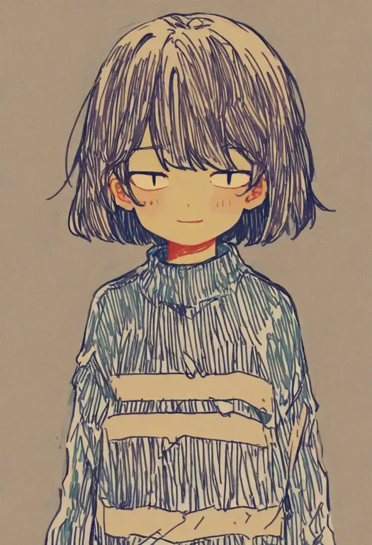 masterpiece, best quality, general, frisk (undertale), undertale, solo, upper body, simple background — by k3scat, made with ComfyUI