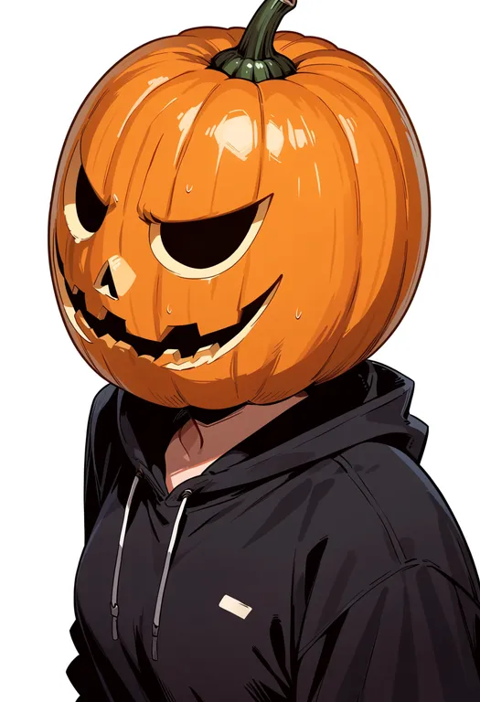 masterpiece, best quality, score_7, safe, pumpkin, 1girl, solo, upper body, simple background — by k3scat, made with ComfyUI