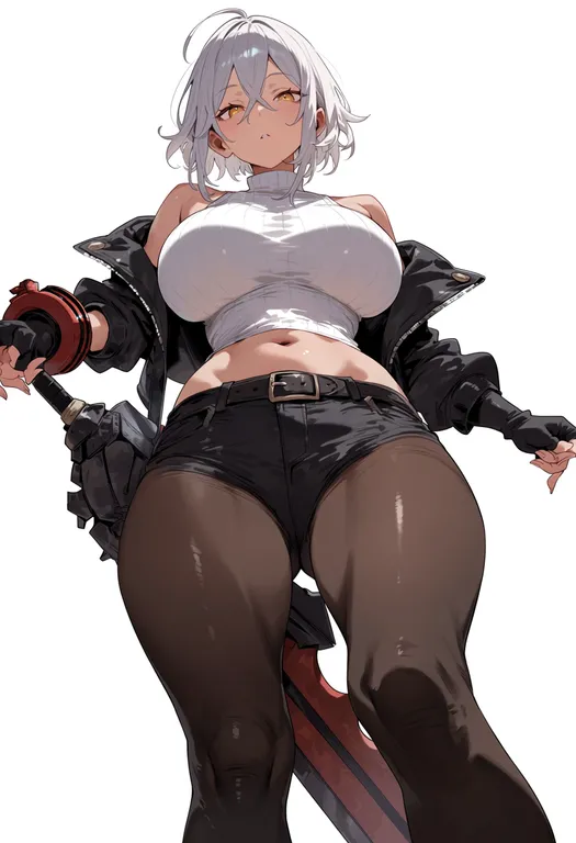 masterpiece, best quality, score_7, safe, god eater, solo, simple background — by k3scat, made with ComfyUI
