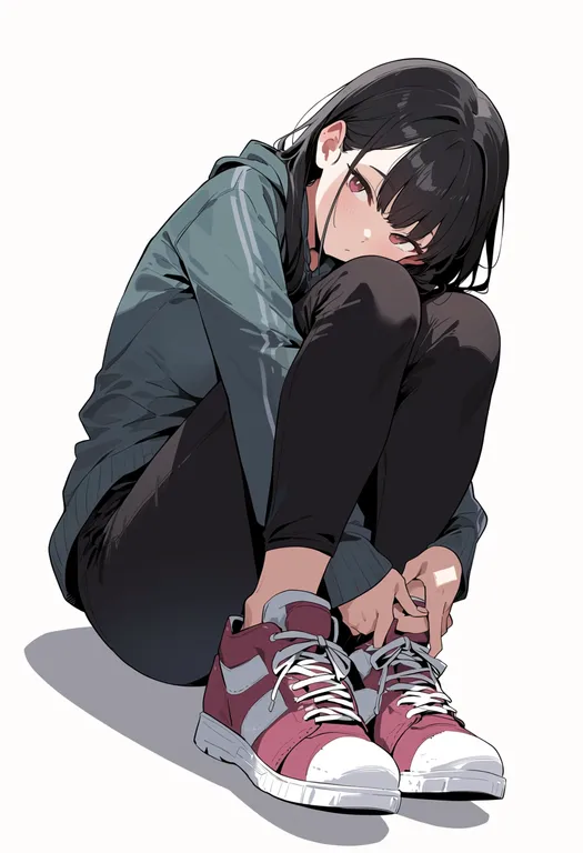 masterpiece, best quality, score_7, safe, curled up, 1girl, solo, simple background — by k3scat, made with ComfyUI