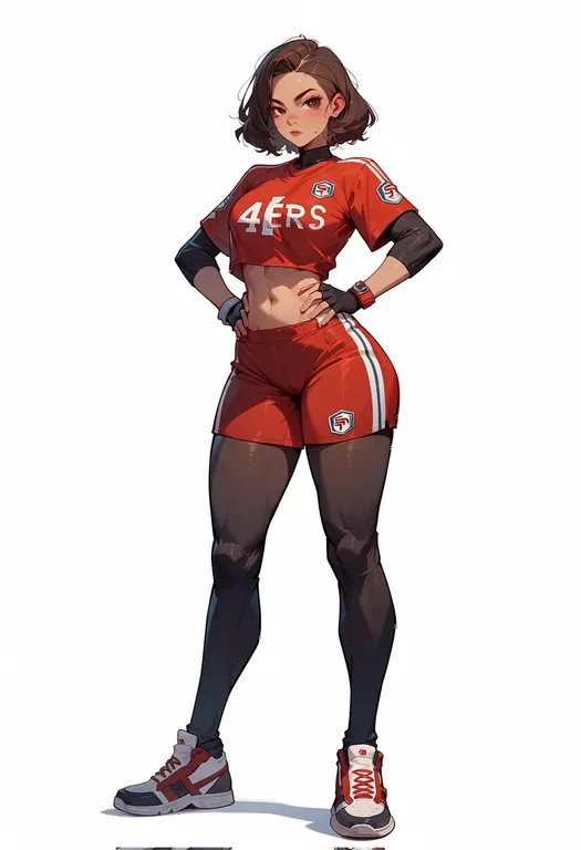 masterpiece, best quality, score_7, safe, san francisco 49ers, solo, full body, simple background — by k3scat, made with ComfyUI