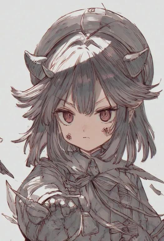 masterpiece, best quality, general, small horns, 1girl, solo, simple background — by k3scat, made with ComfyUI