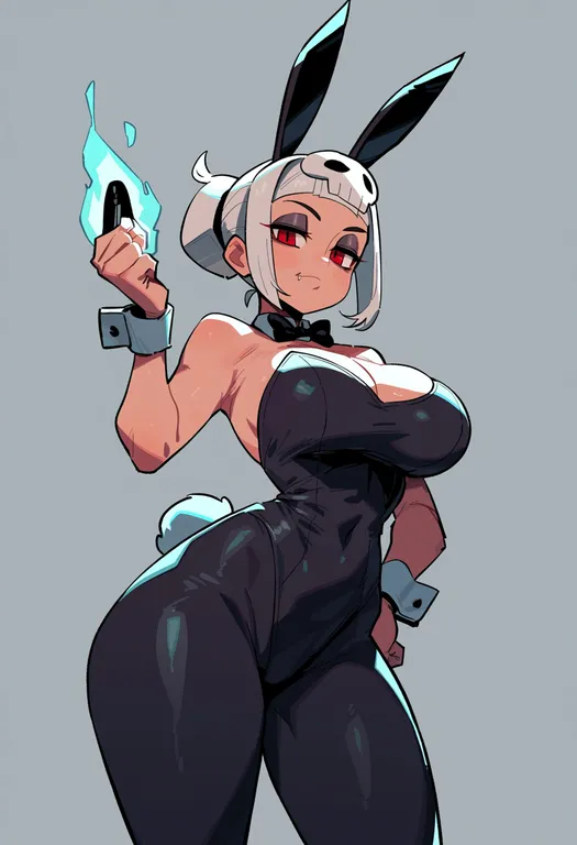 masterpiece, best quality, score_7, safe, skullgirls, solo, simple background — by k3scat, made with ComfyUI