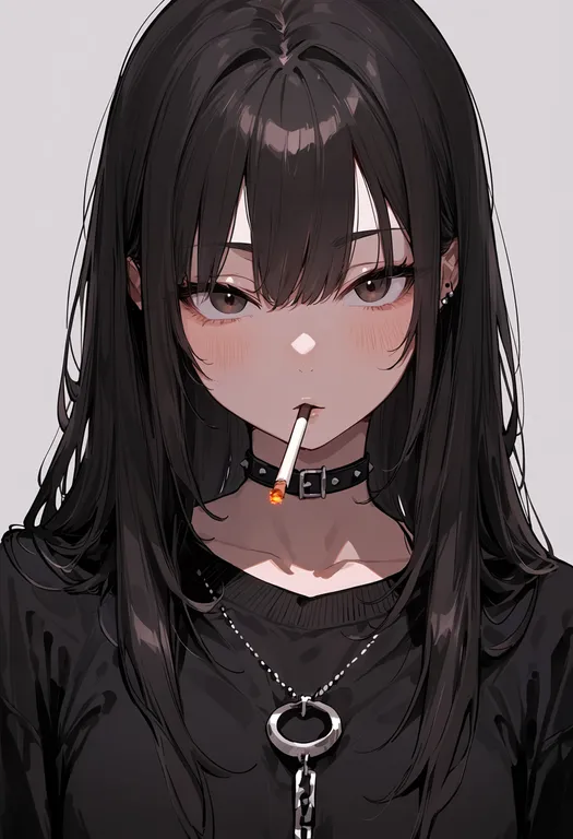 masterpiece, best quality, score_7, safe, candy cigarette, 1girl, solo, upper body, simple background — by k3scat, made with ComfyUI