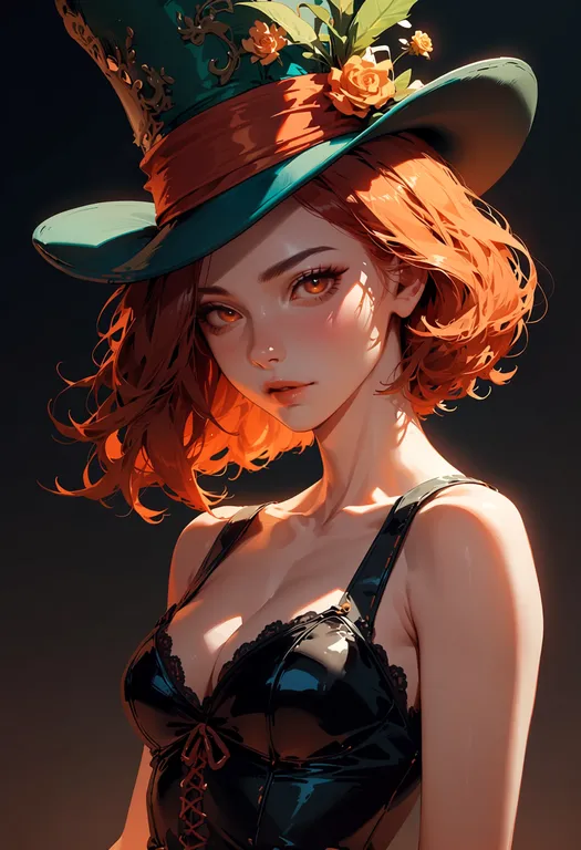 masterpiece, best quality, score_7, safe, mad hatter (alice in wonderland), solo, upper body, simple background — by k3scat, made with ComfyUI