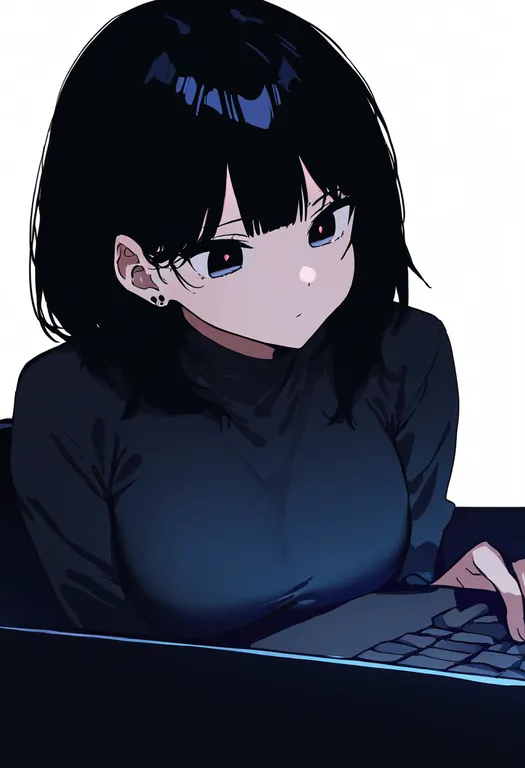 masterpiece, best quality, newest, absurdres, highres, safe, computer_keyboard, 1girl, solo, simple_background — by k3scat, made with ComfyUI