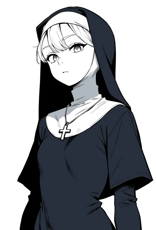 masterpiece, best quality, score_7, safe, froggy nun (diva), solo, upper body, simple background — by k3scat, made with ComfyUI