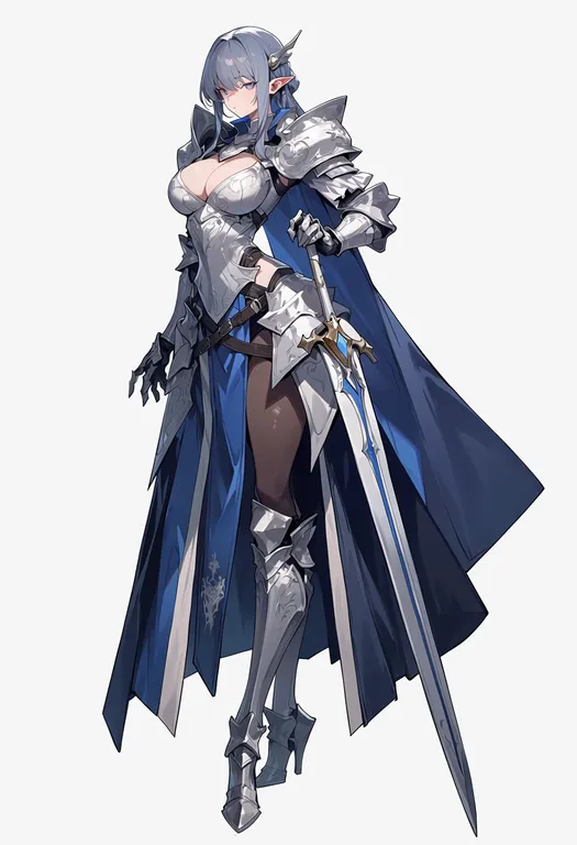 masterpiece, best quality, score_7, safe, armored dress, 1girl, solo, full body, simple background — by k3scat, made with ComfyUI