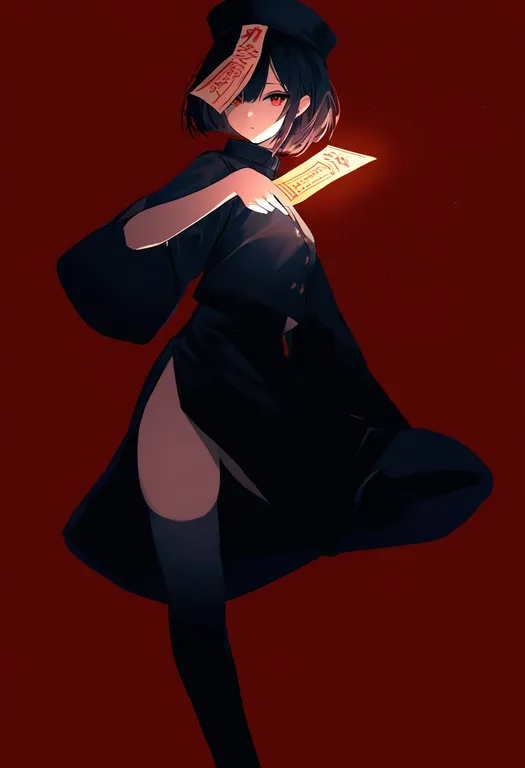 masterpiece, best quality, newest, absurdres, highres, safe, ofuda_on_head, 1girl, solo, simple_background — by k3scat, made with ComfyUI