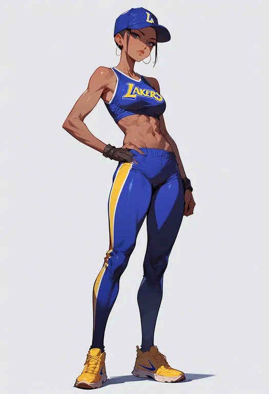 masterpiece, best quality, score_7, safe, los angeles lakers, solo, full body, simple background — by k3scat, made with ComfyUI