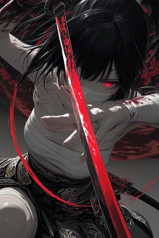 (upper half body close up:1.3), character focus, 1 samurai girl, high ponytail, long black hair, hair tied up… — by Nick man, made with ComfyUI