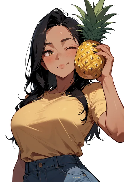 masterpiece, best quality, score_7, safe, pineapple, 1girl, solo, upper body, simple background — by k3scat, made with ComfyUI