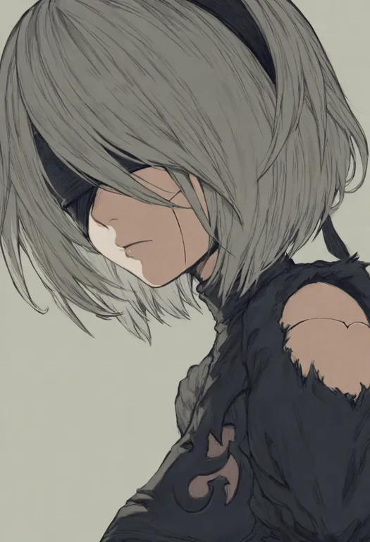 masterpiece, best quality, general, a2 (nier:automata), nier:automata, solo, upper body, simple background — by k3scat, made with ComfyUI