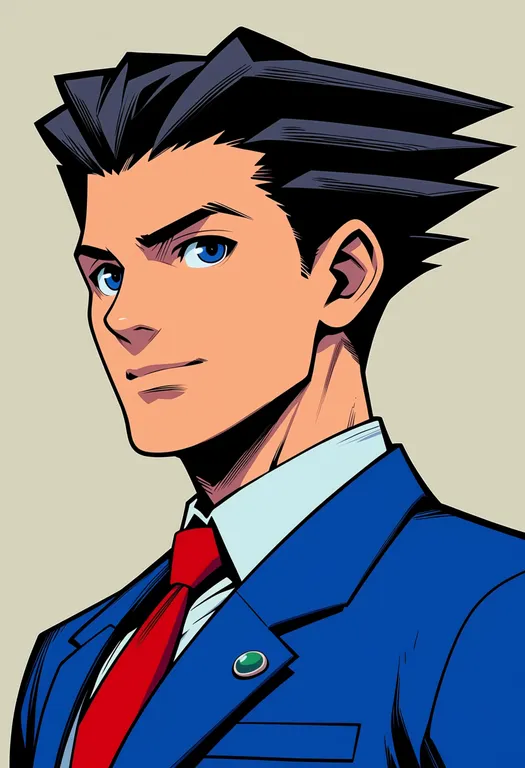 masterpiece, best quality, score_7, safe, phoenix wright, solo, upper body, simple background — by k3scat, made with ComfyUI