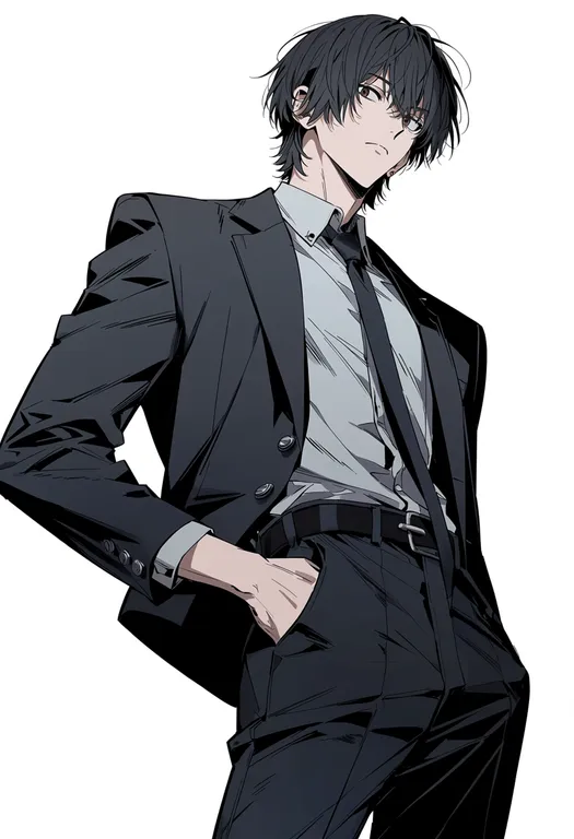 masterpiece, best quality, score_7, safe, sakamoto days, solo, simple background — by k3scat, made with ComfyUI