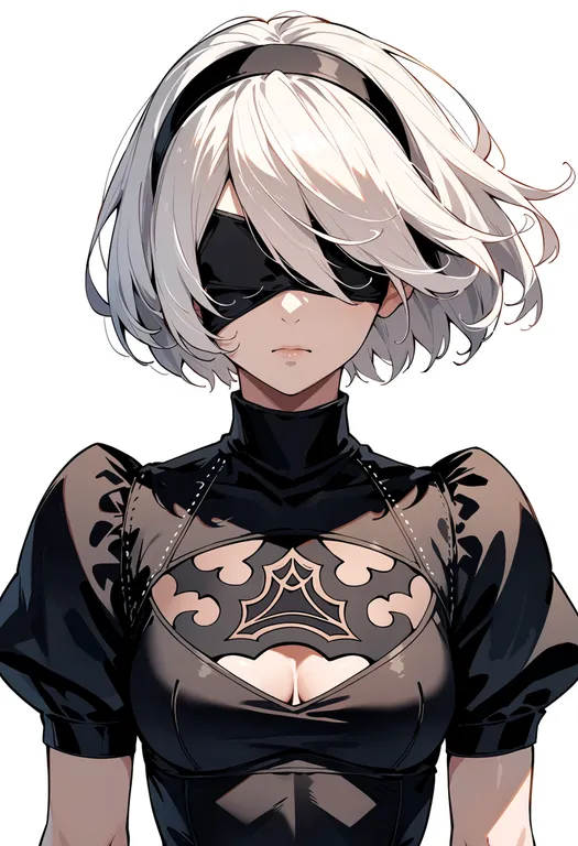 masterpiece, best quality, score_7, safe, a2 (nier:automata), nier:automata, solo, upper body, simple background — by k3scat, made with ComfyUI