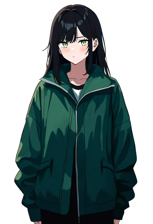 masterpiece, best quality, newest, absurdres, highres, safe, green_jacket, 1girl, solo, simple_background — by k3scat, made with ComfyUI