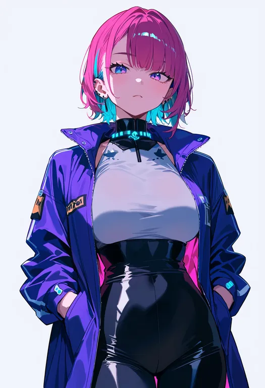 masterpiece, best quality, score_7, safe, neon lights, 1girl, solo, simple background — by k3scat, made with ComfyUI
