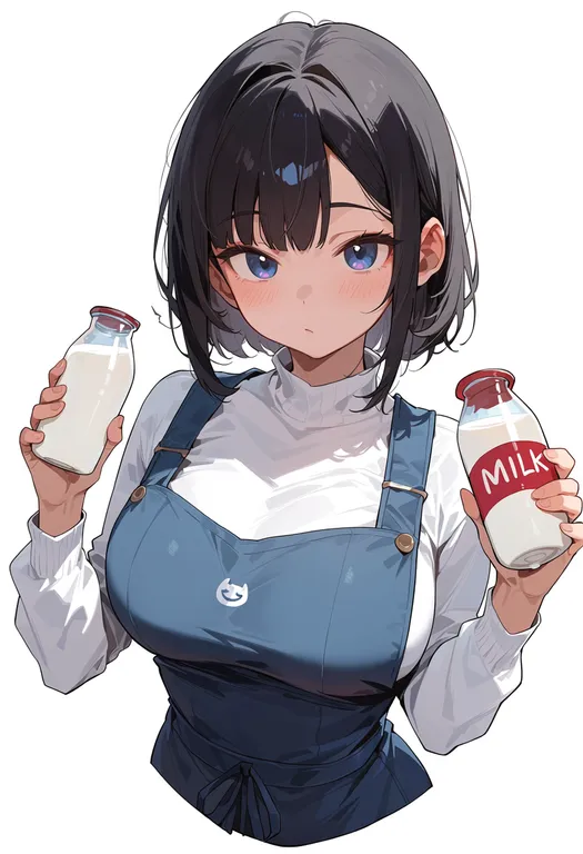 masterpiece, best quality, score_7, safe, milk bottle, 1girl, solo, upper body, simple background — by k3scat, made with ComfyUI