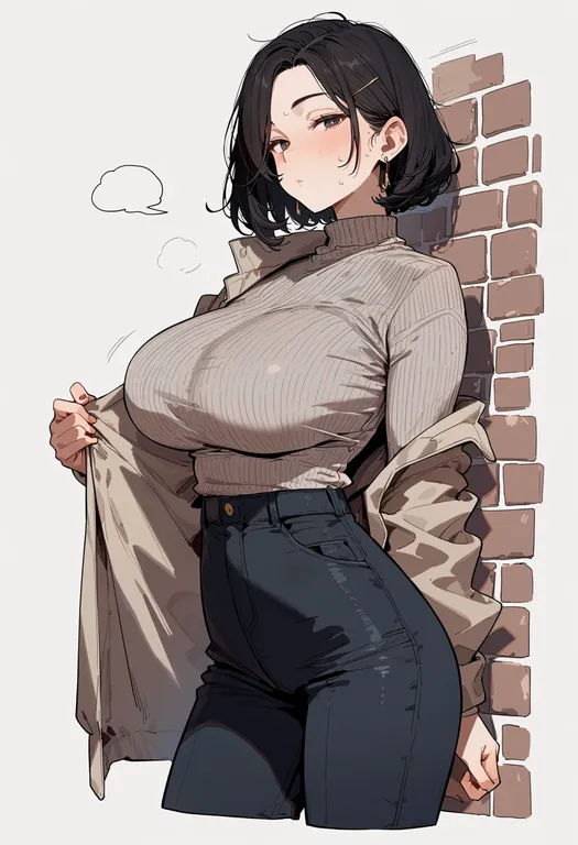 masterpiece, best quality, score_7, safe, brick wall, 1girl, solo, simple background — by k3scat, made with ComfyUI