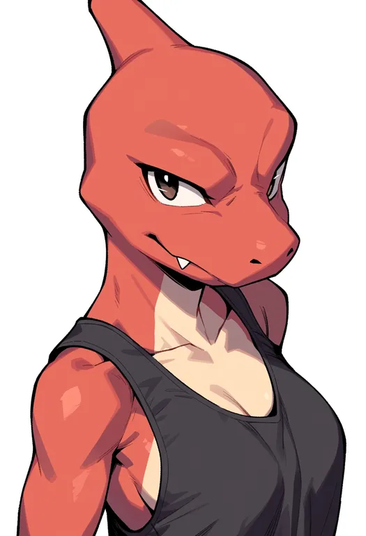 masterpiece, best quality, score_7, safe, charmeleon, solo, upper body, simple background — by k3scat, made with ComfyUI