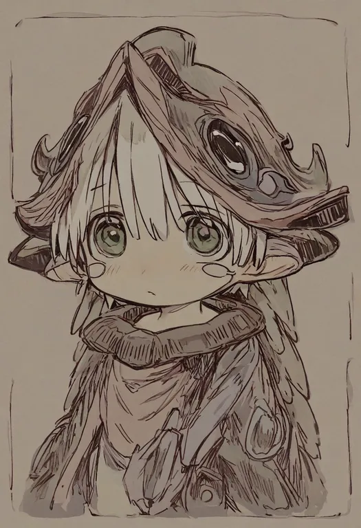 masterpiece, best quality, general, reg (made in abyss), made in abyss, solo, upper body, simple background — by k3scat, made with ComfyUI