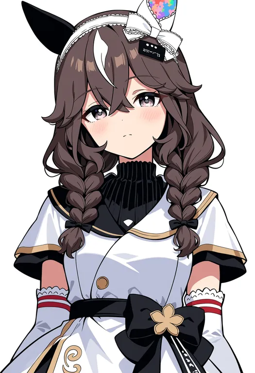 masterpiece, best quality, score_7, safe, curren bouquetd'or (umamusume), umamusume, solo, upper body, simple background — by k3scat, made with ComfyUI