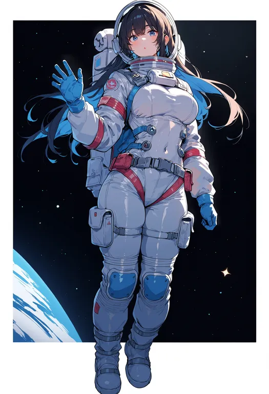 masterpiece, best quality, score_7, safe, space, 1girl, solo, simple background — by k3scat, made with ComfyUI