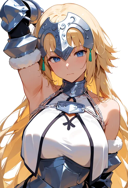 masterpiece, best quality, score_7, safe, jeanne d'arc (third ascension) (fate), solo, upper body, simple background — by k3scat, made with ComfyUI